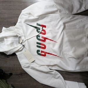 Gucci Brand New White Hoodie with Red and Green Accents Size Medium